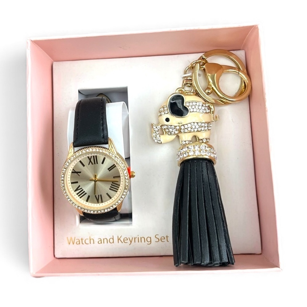 NWT Khols Watch & Keychain Set | Black & Gold | Elephant
